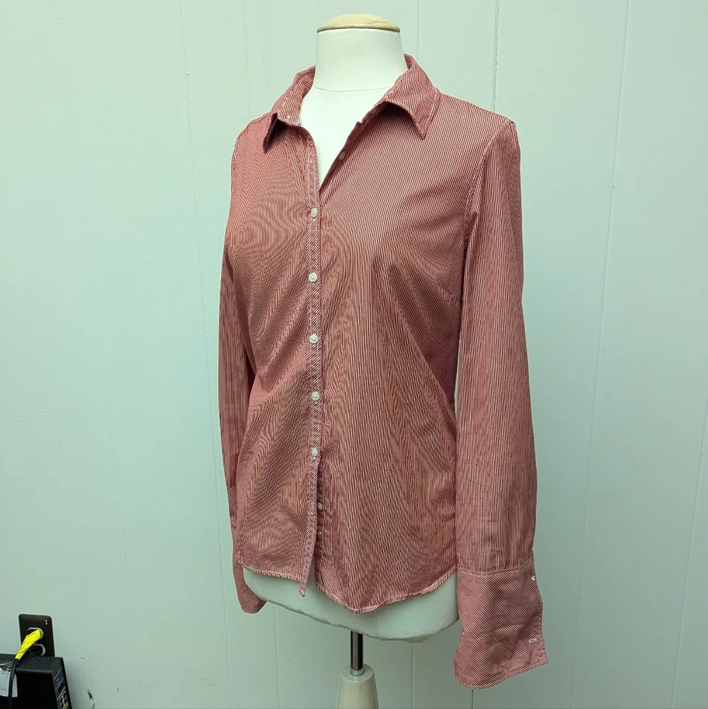 Vintage Y2K Red And White Striped Button Down By Tommy Hilfiger Size L - Picture 2 of 7
